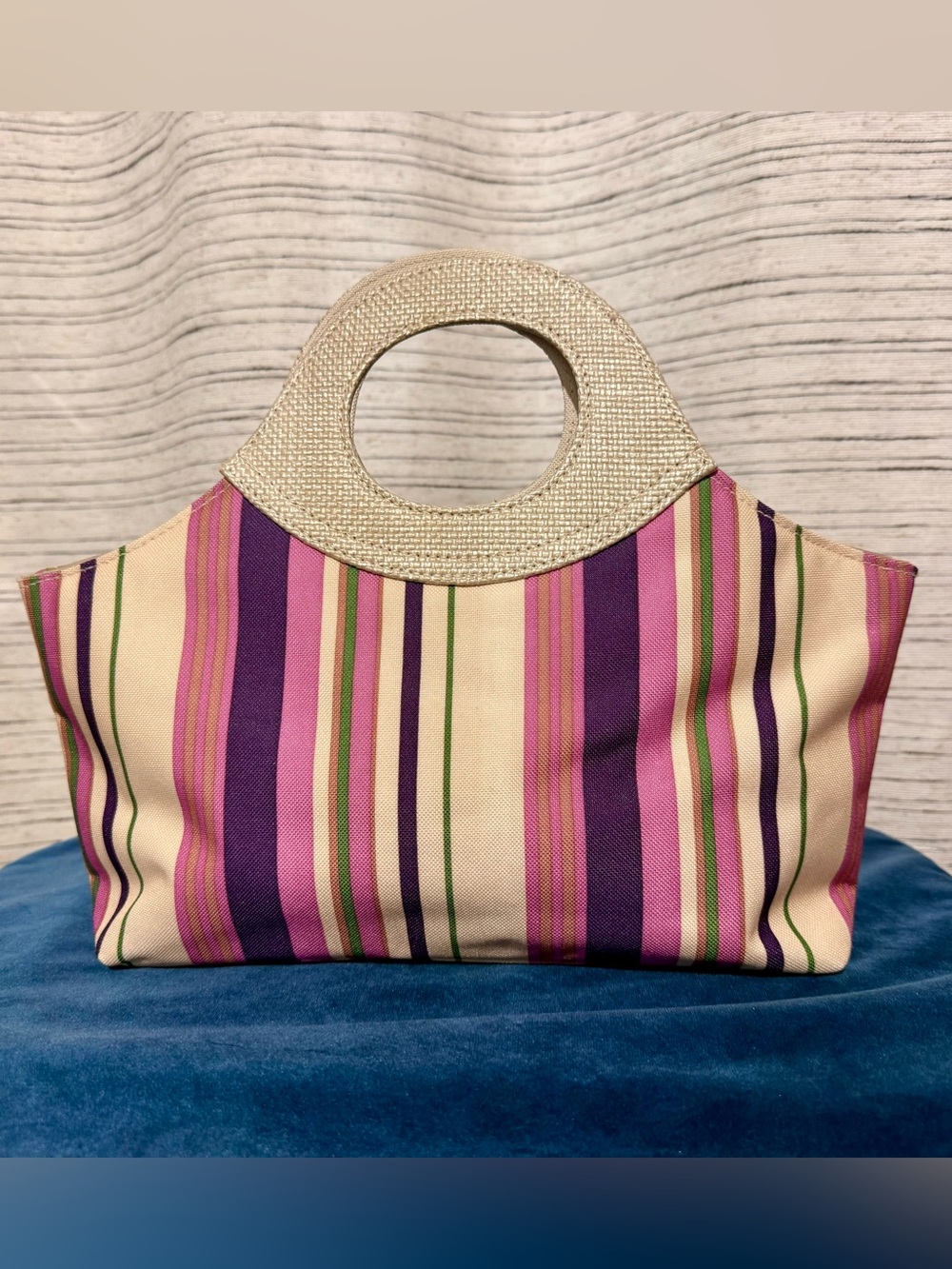 Estee Lauder Purple, Pink & Cream Striped Circle-Handle Tote